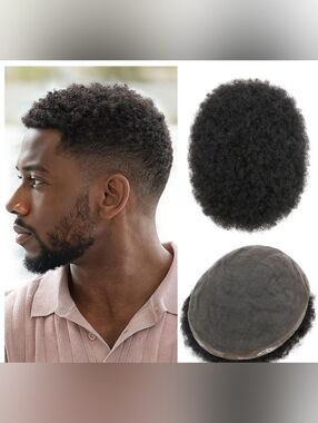 Afro Toupee 4MM Curly 100% Human Hair 8x10" Transparent Lace Hairpiece 1B